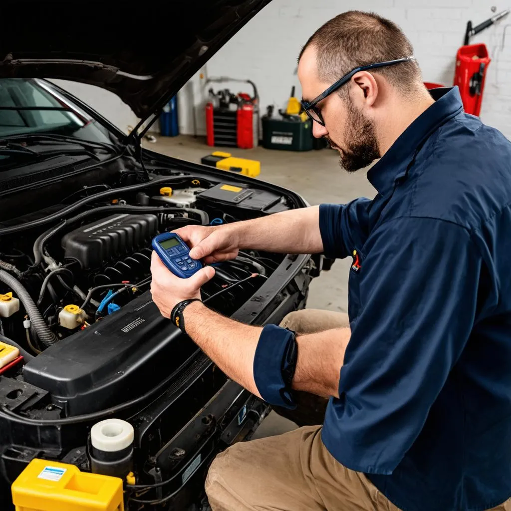 Mechanic Using OBD Scanner