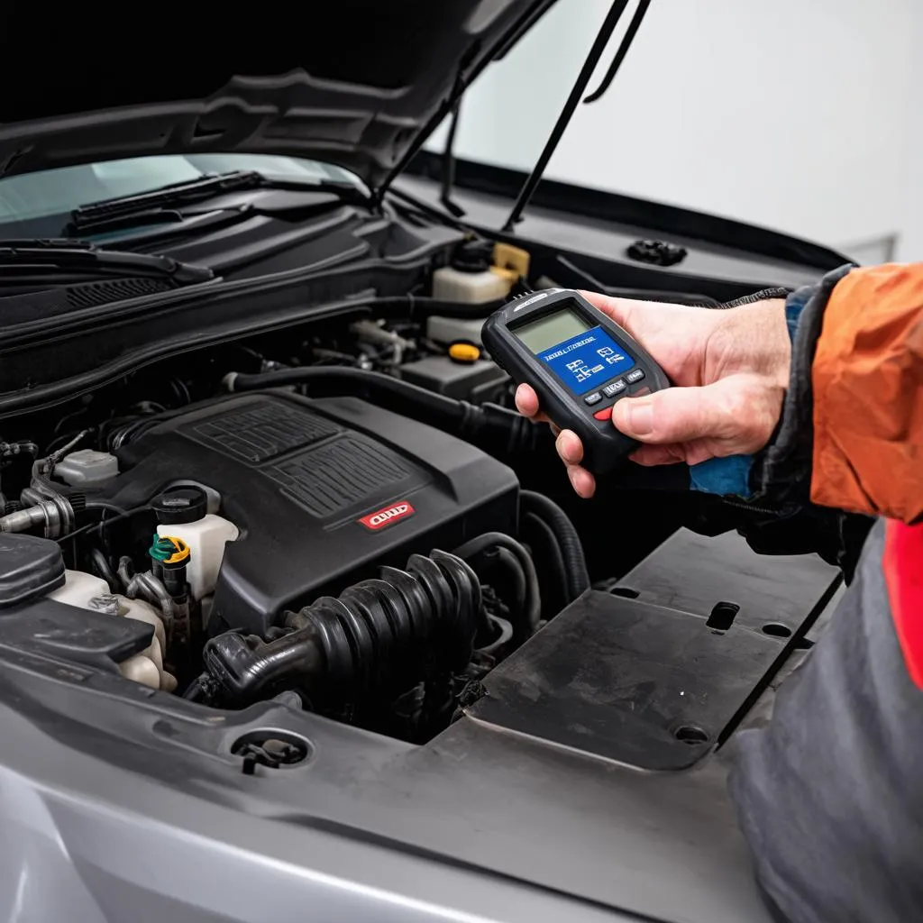 Mechanic Using OBD2 Scanner