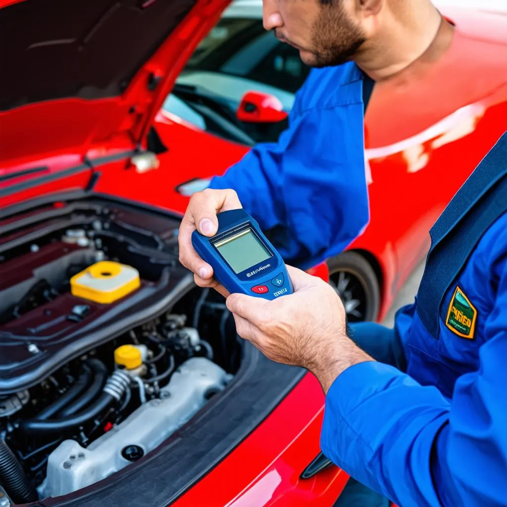 Mécanicien utilisant un scanner OBD2