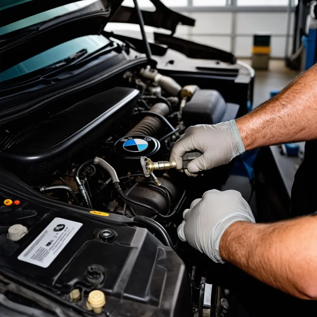 Mechanic Working on BMW Engine