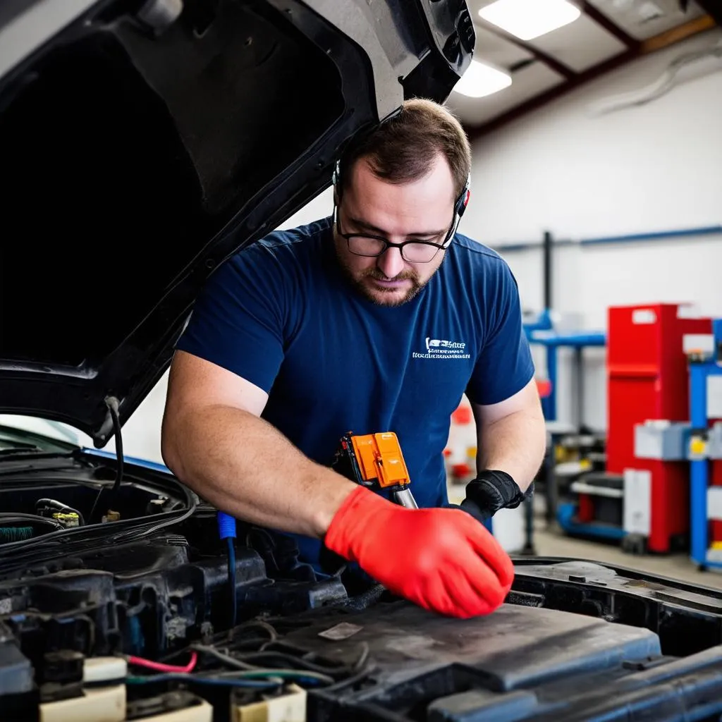 Mécanicien travaillant sur une voiture