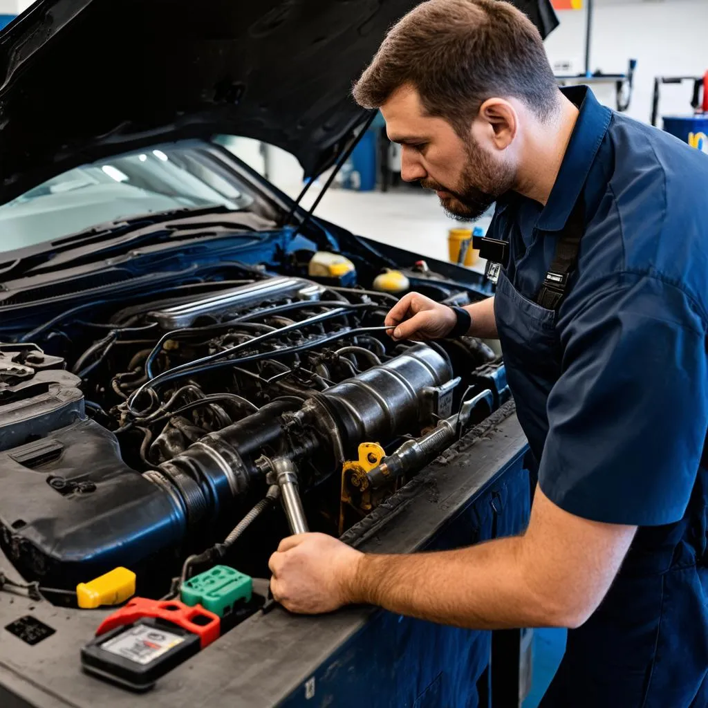 Mécanicien travaillant sur une voiture