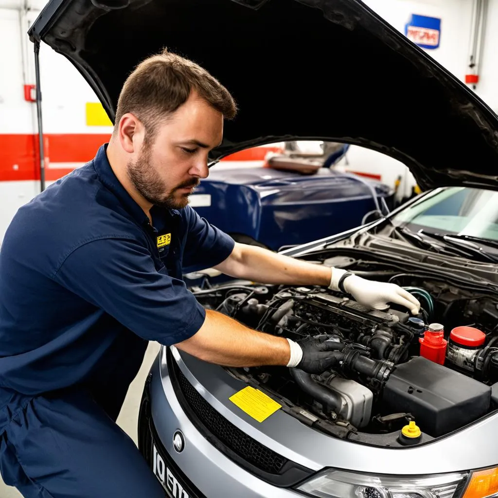 mécanicien travaillant sur une voiture