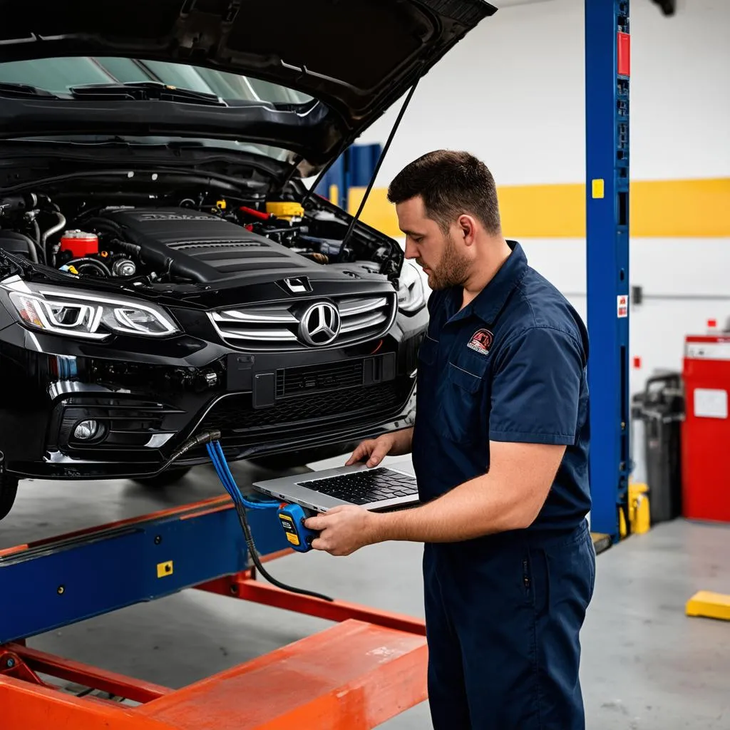 Mécanicien travaillant sur une voiture