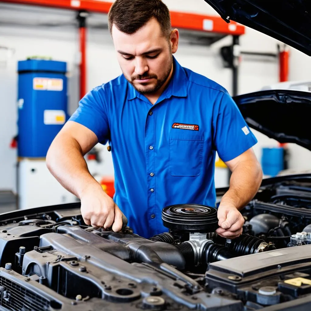 Mechanic Working on Car