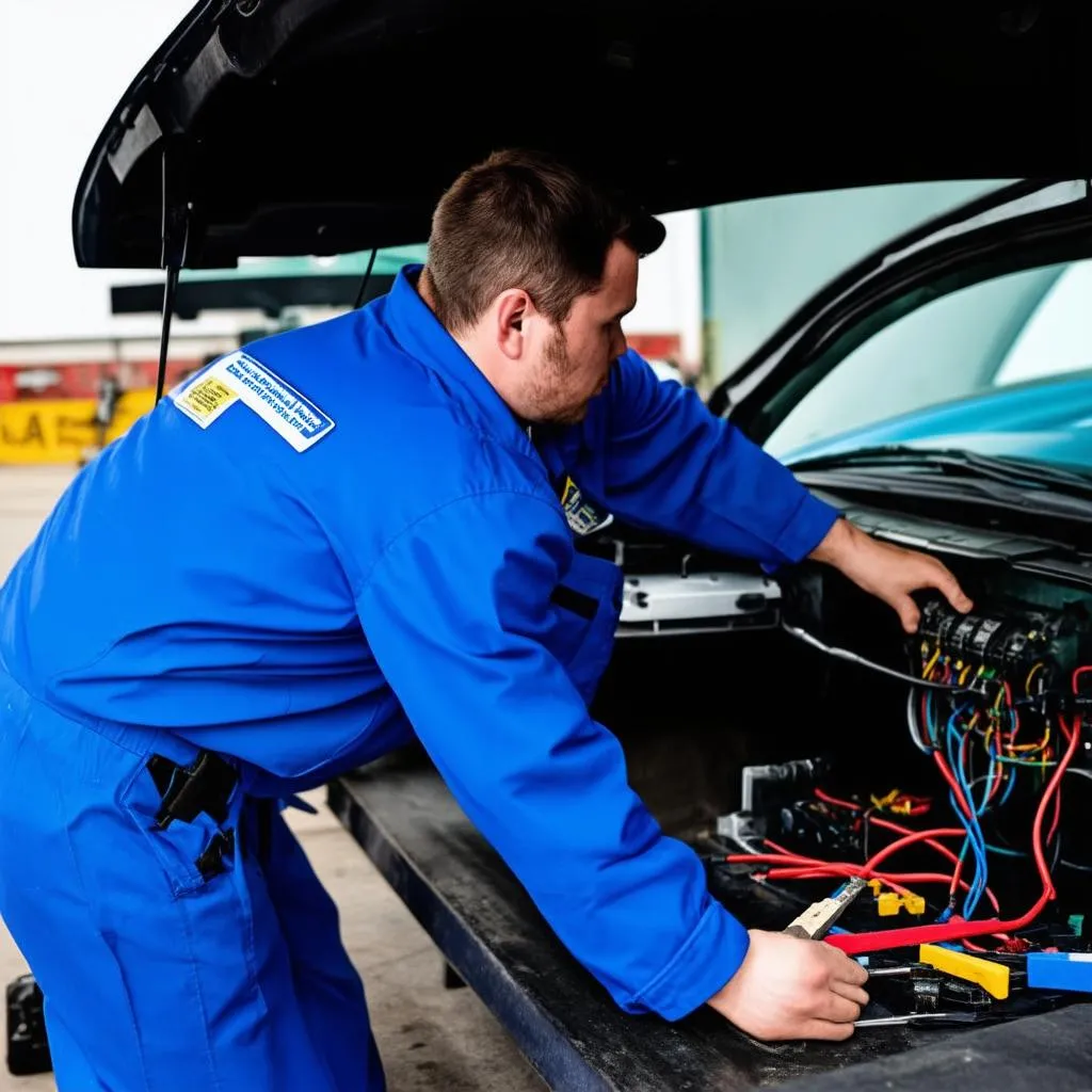 Mechanic Working on Car