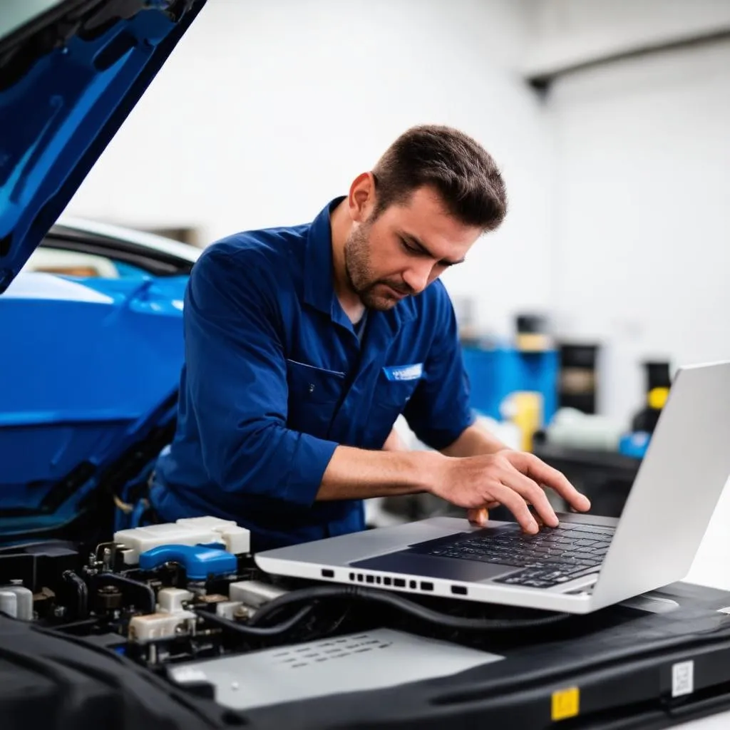 Mechanic Working on Car Diagnostics