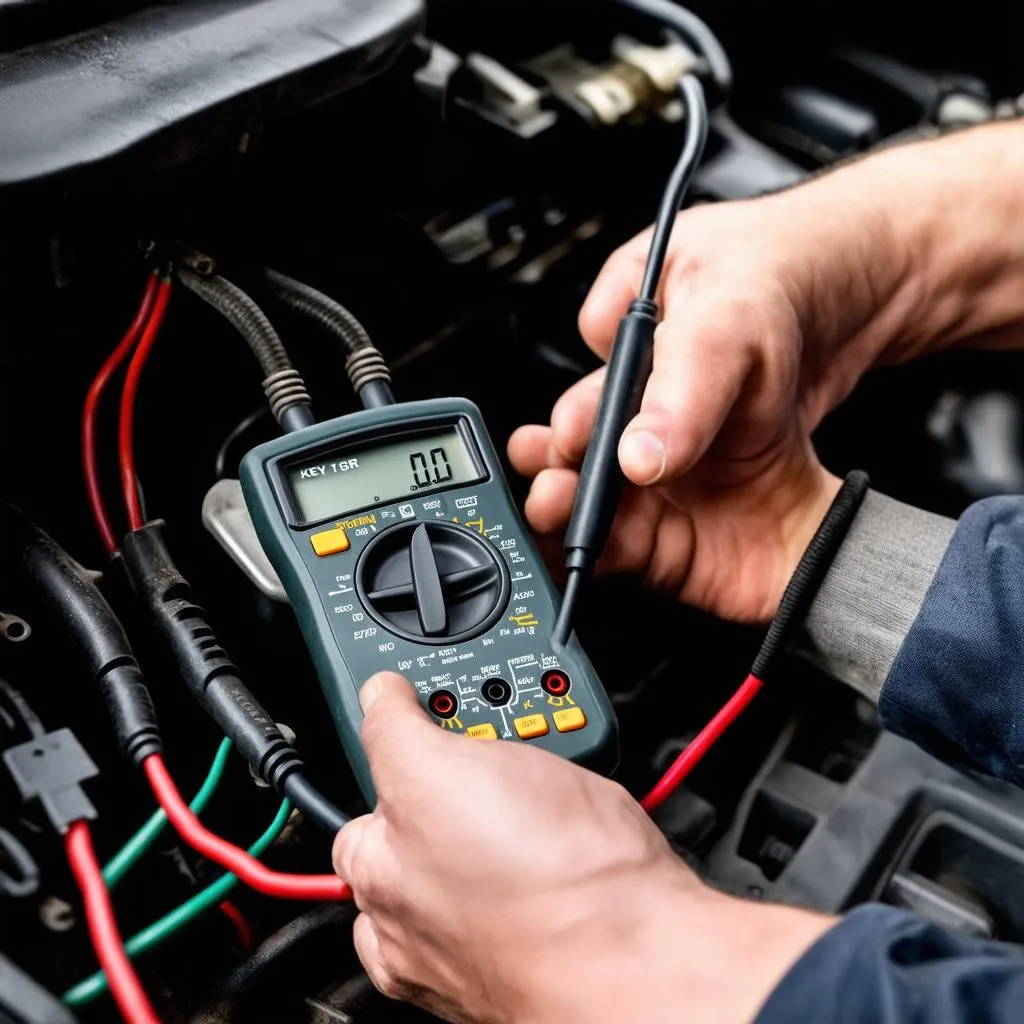 Mécanicien travaillant sur l'électronique d'une voiture