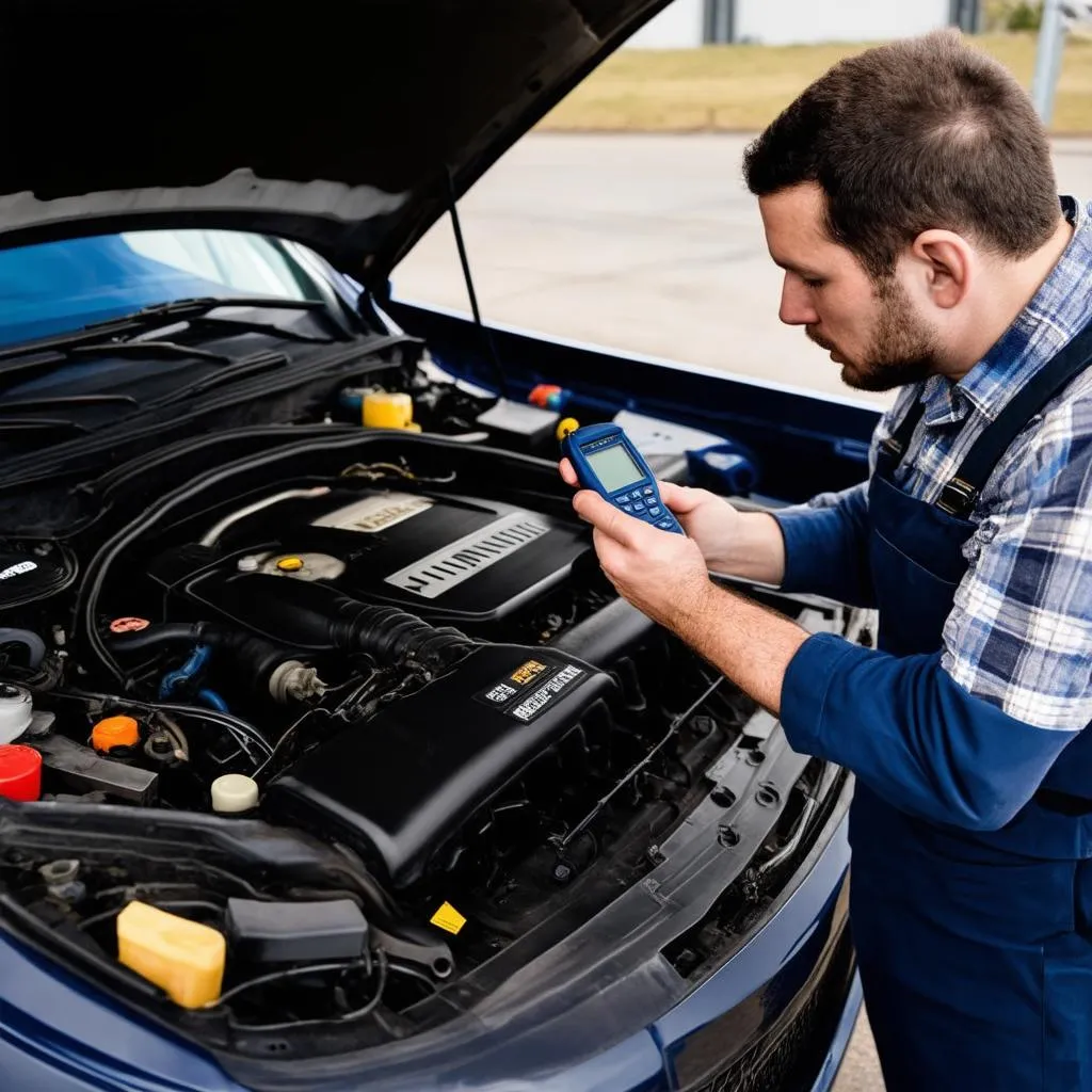 Mécanicien travaillant sur le moteur d'une voiture