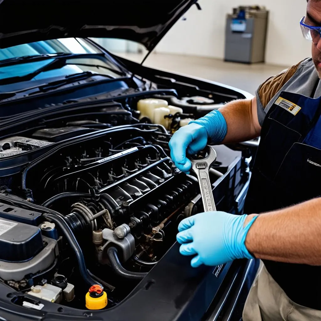 Mechanic working on a modern car engine