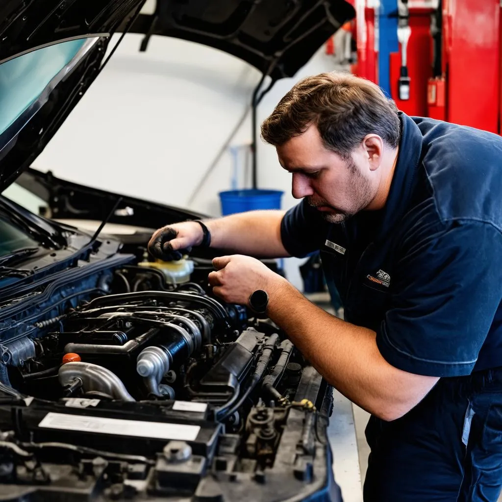 mechanic working on a car engine