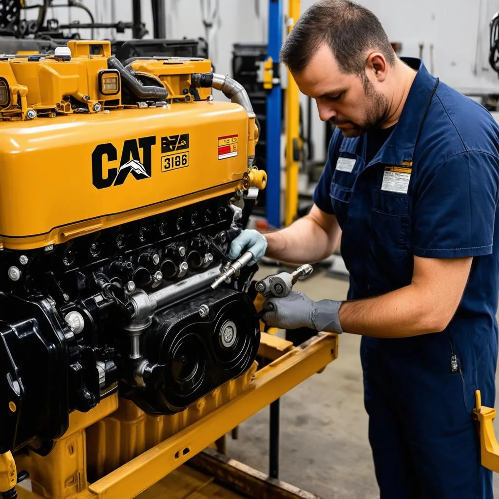 Mécanicien travaillant sur le moteur CAT 3196