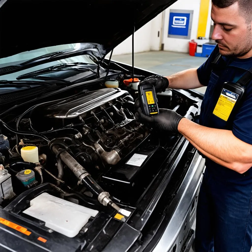 Mécanicien travaillant sur un moteur