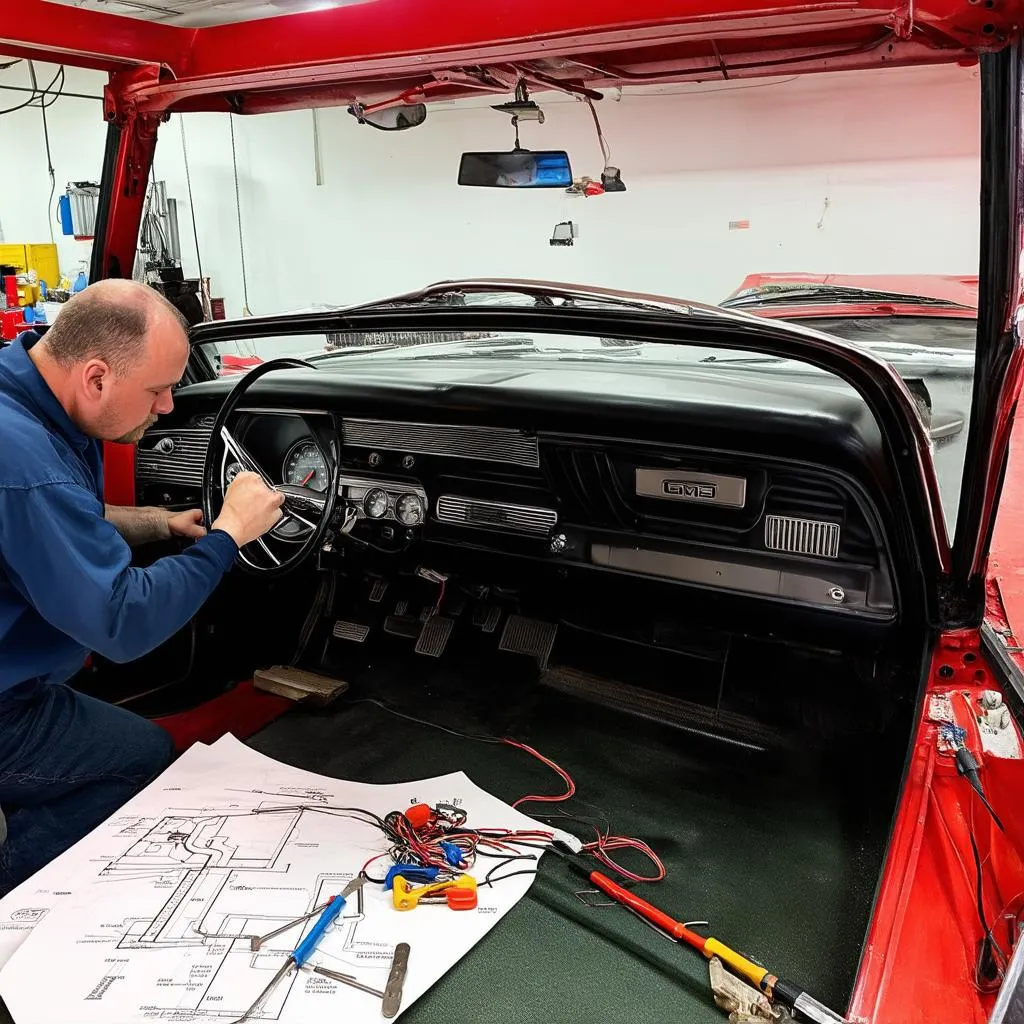 Mechanic working on GM car