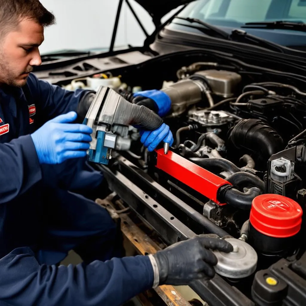 Mécanicien travaillant sur un moteur de camion