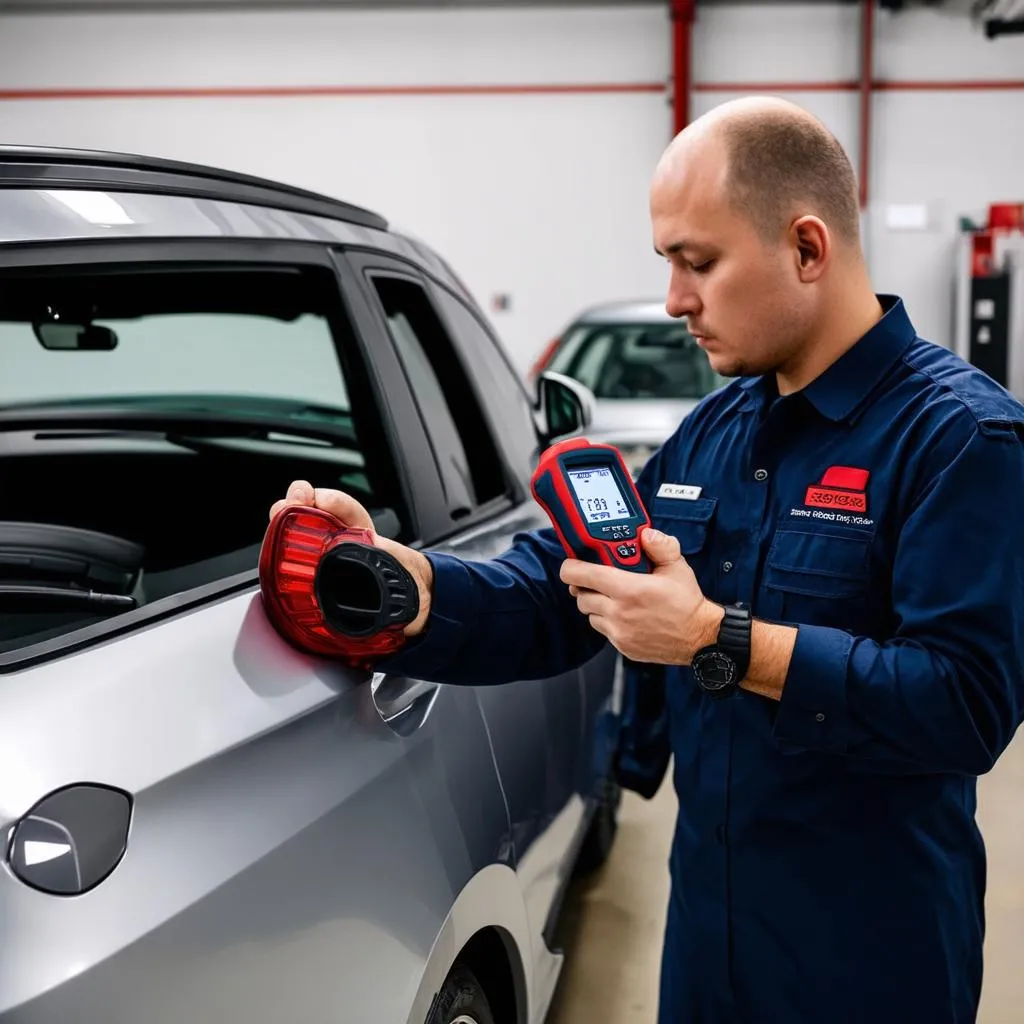 Mécanicien utilisant un scanner OBD