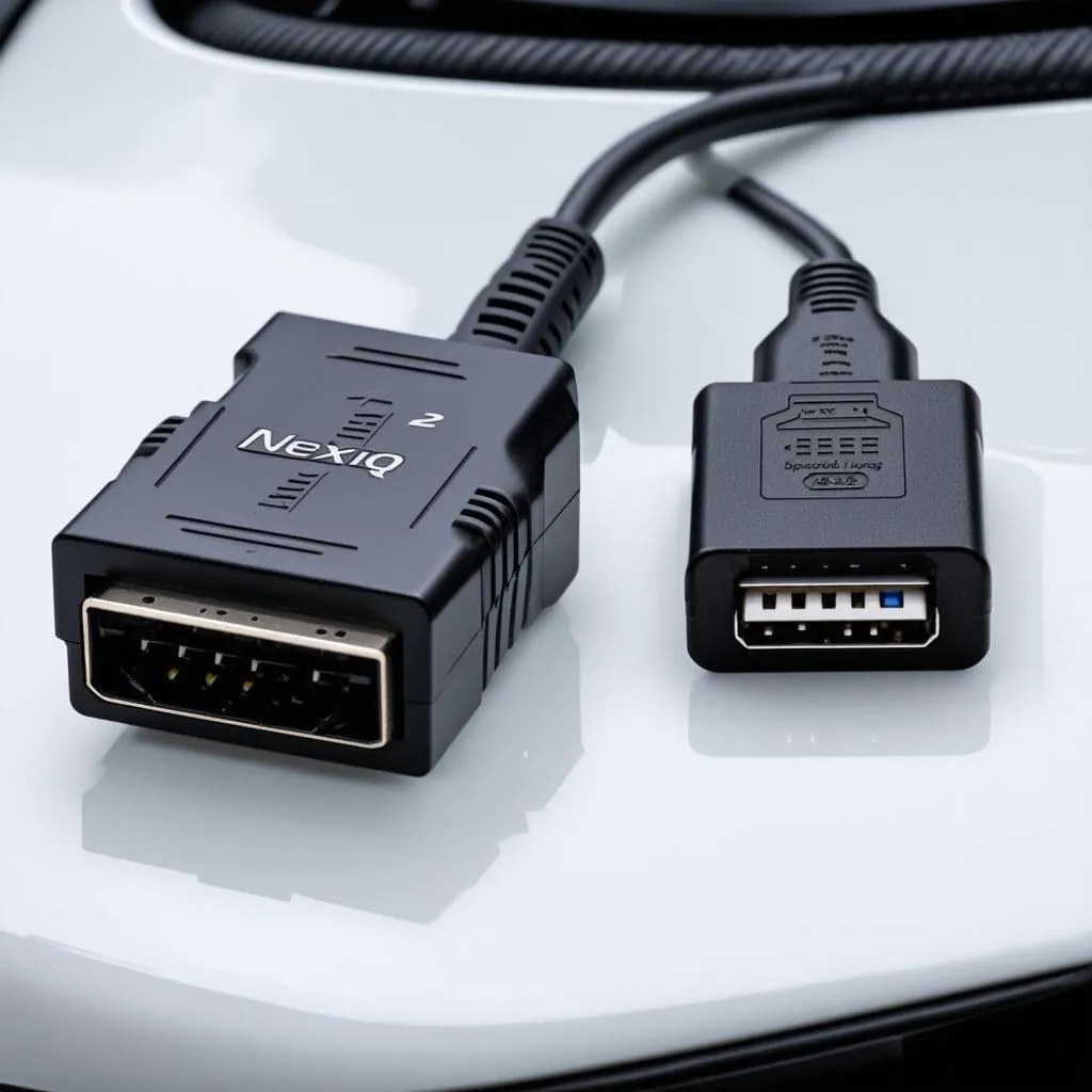 Nexiq USB Link 2 connected to a car's OBD-II port