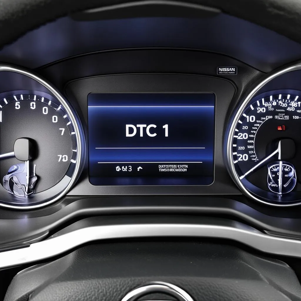 Nissan dashboard with DTC 1 error code displayed