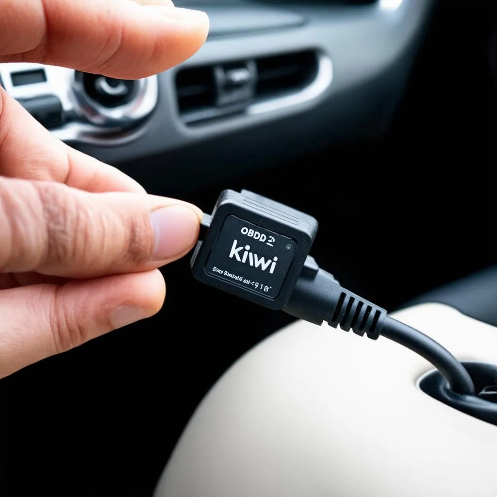 OBD Kiwi connected to a car's OBD2 port