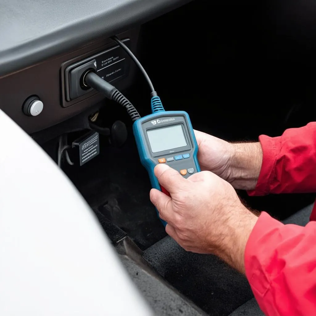 Un scanner OBD connecté à une prise de diagnostic