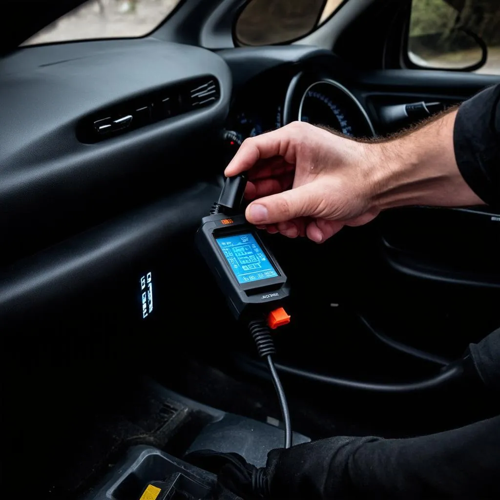 Scanner OBD2 branché dans une voiture