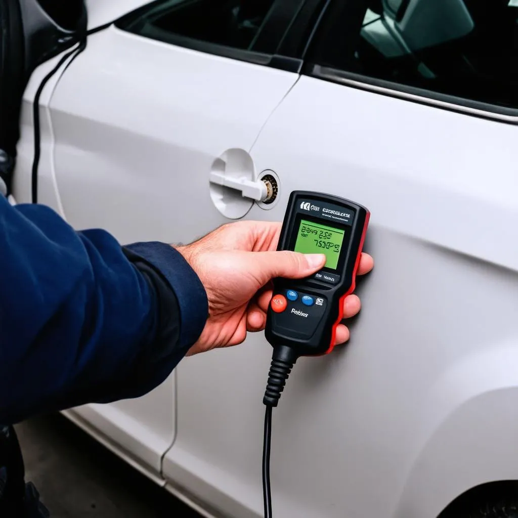 OBD2 code reader plugged into a car's port