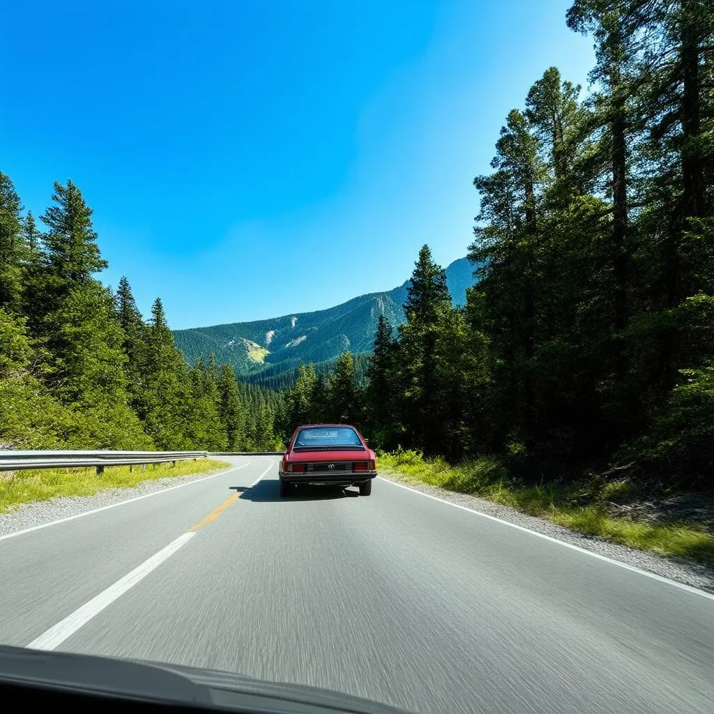 Voiture roulant sur une route de montagne