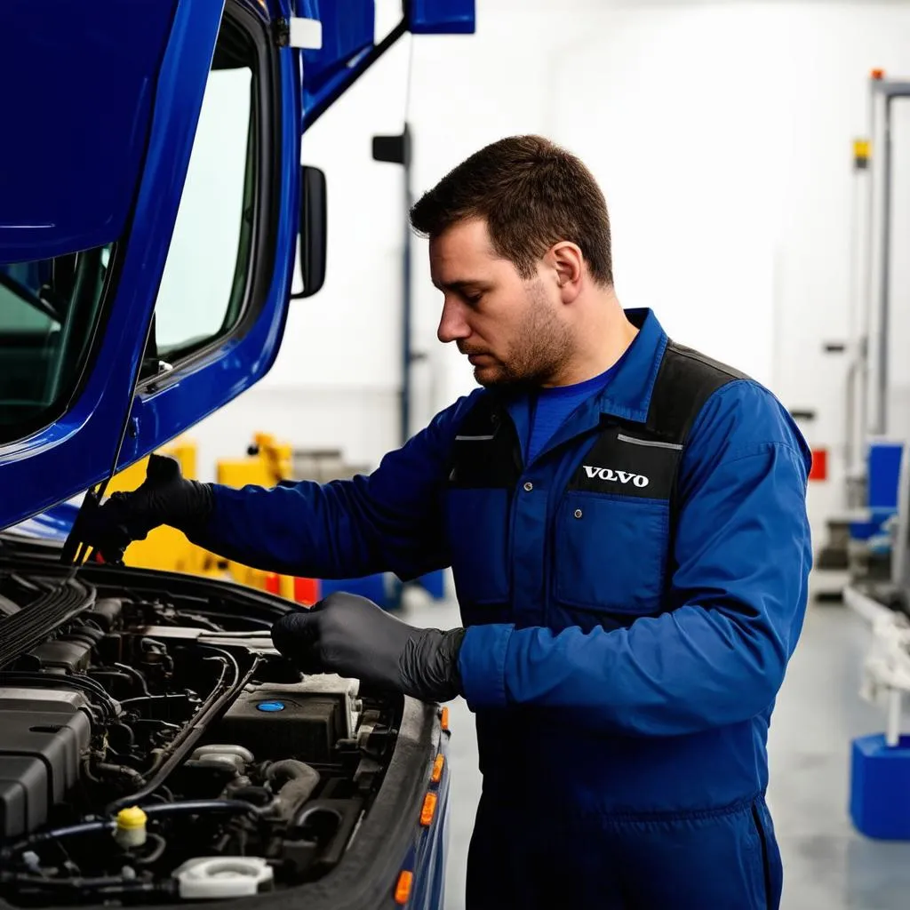 Réparation du moteur d'un camion Volvo