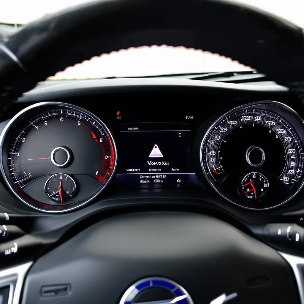 Volvo XC90 dashboard with a warning light illuminated