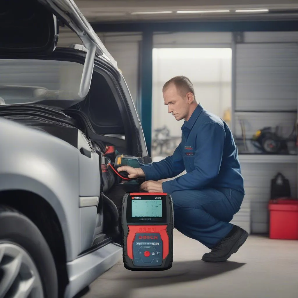 Mechanic Using Bosch OBD 1050 Mobile