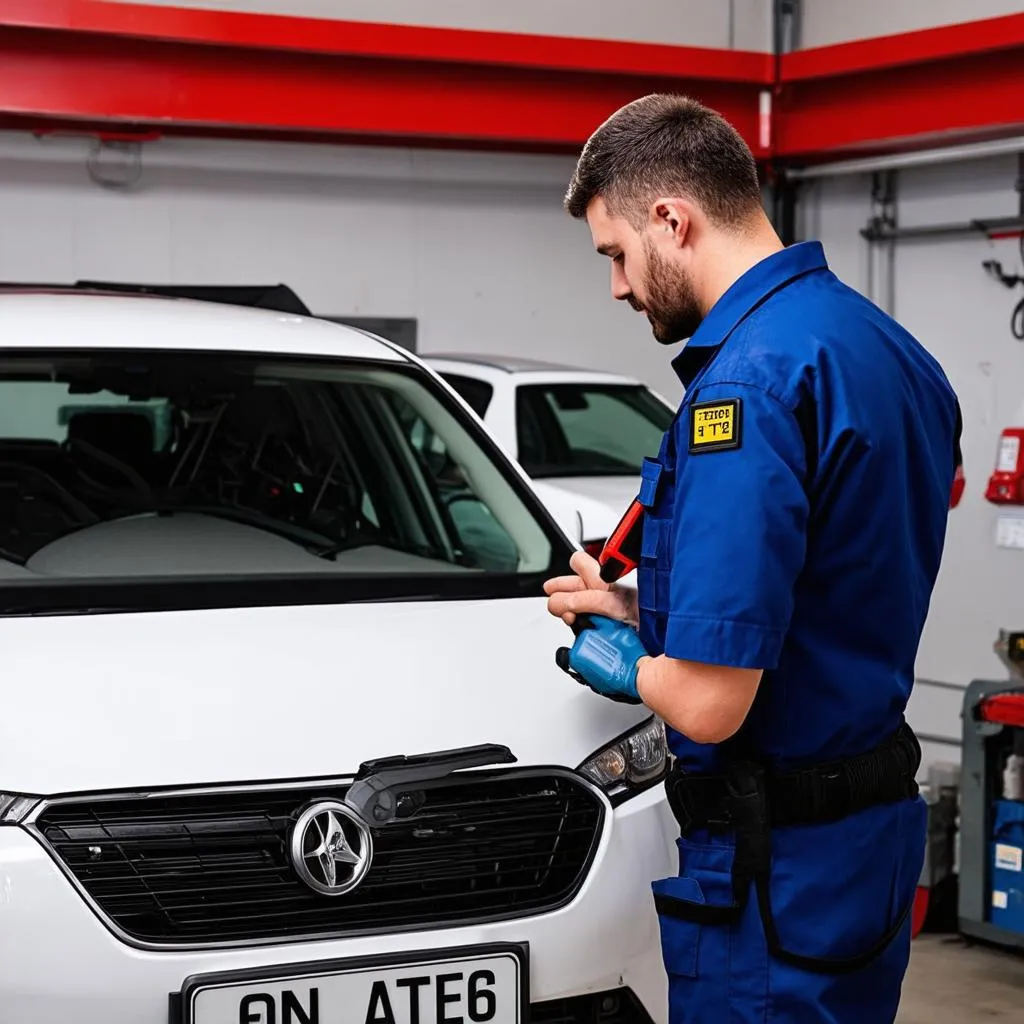 Un mécanicien utilisant un outil de diagnostic automobile Autel