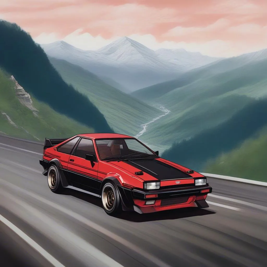 Toyota AE86 Trueno dévalant un col de montagne