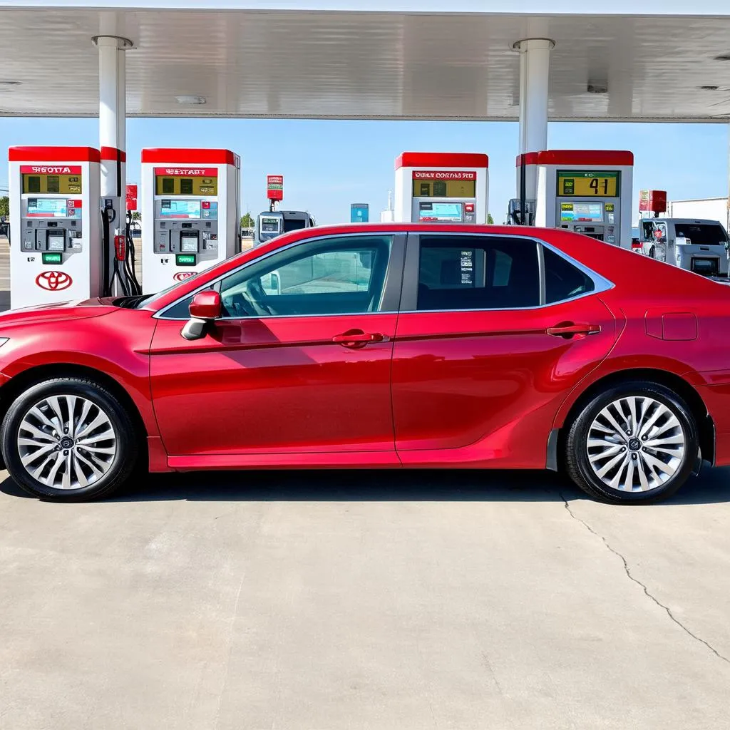 Toyota Camry at a gas station