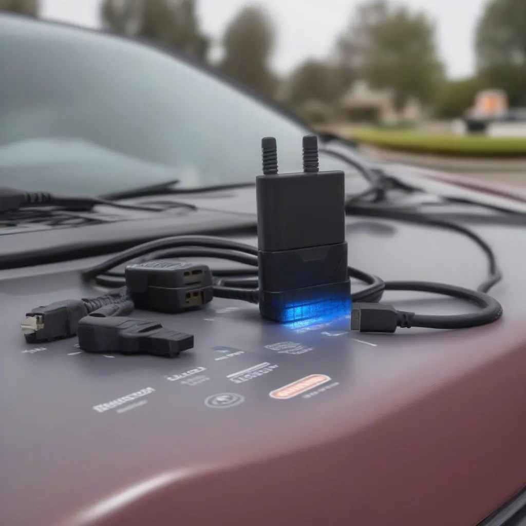 Adaptateur OBD Bluetooth branché sur le port OBD-II d'une voiture