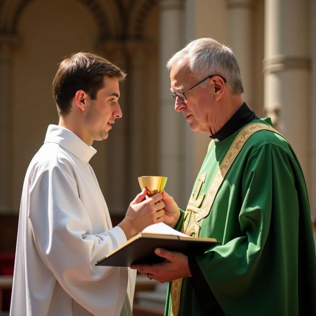 Adulte servant à l'autel dans une église