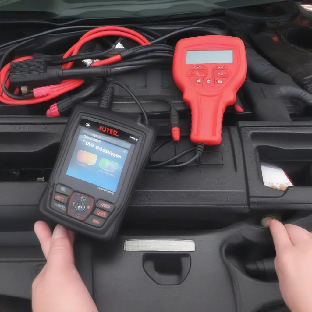 Outil de diagnostic Autel AL519 branché sur une Nissan Pulsar