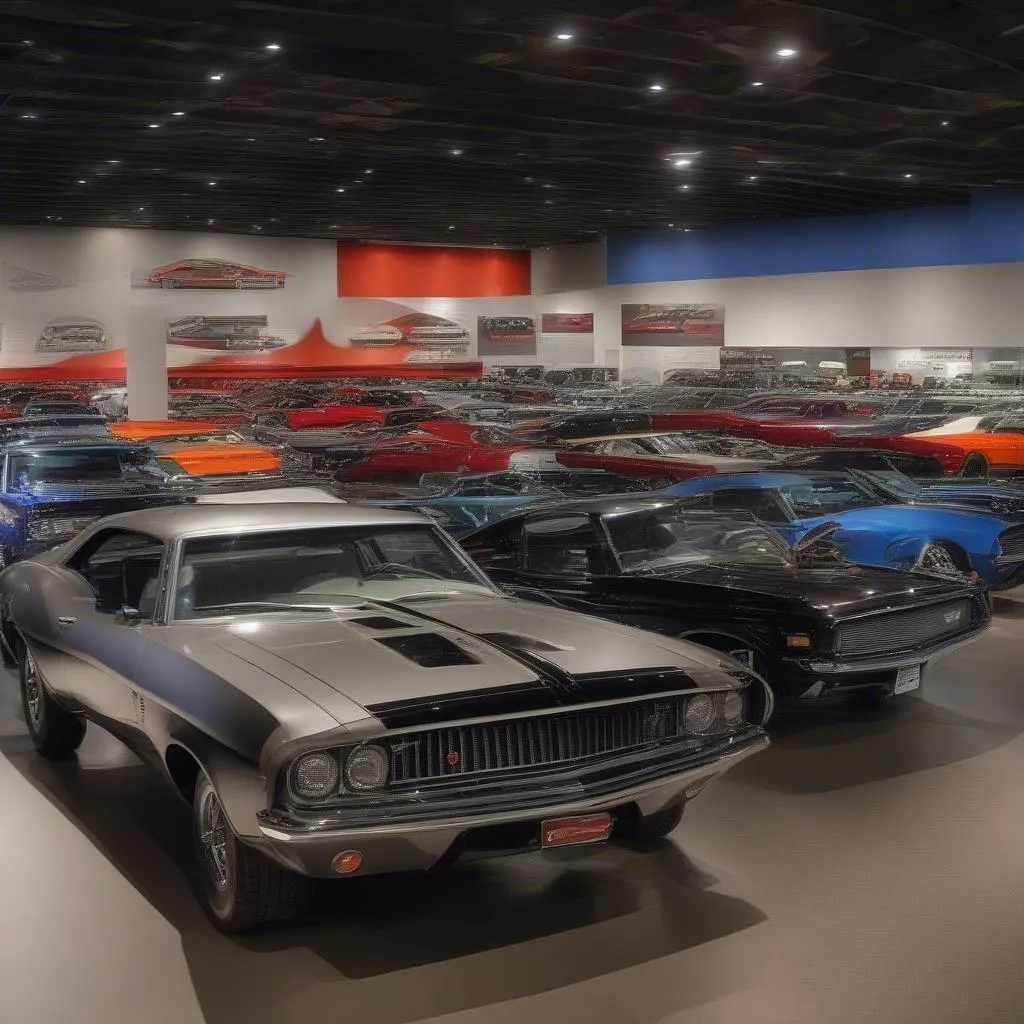 Exposition de voitures muscle modernes au musée American Muscle Car