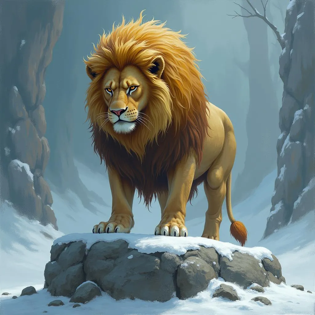 Aslan sur l'autel de pierre