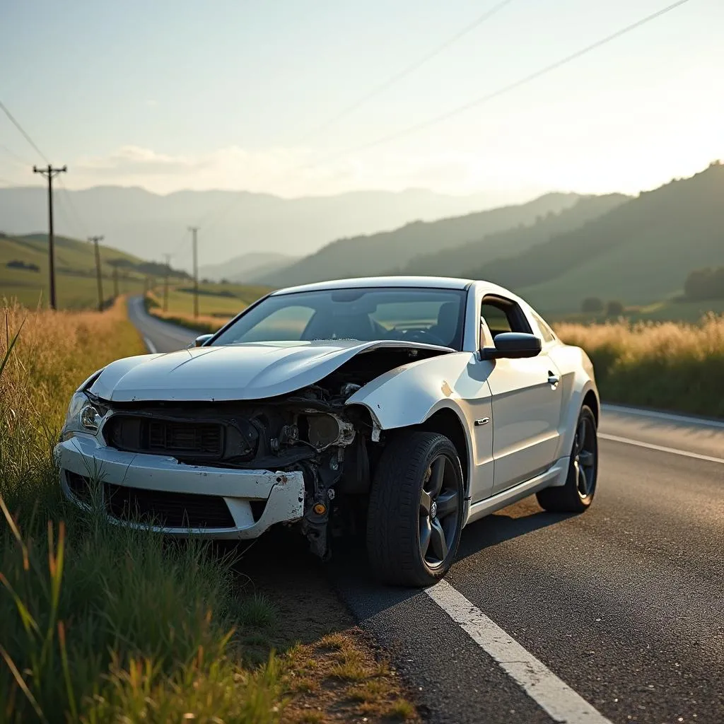 Assurance auto pour véhicule endommagé sur route de campagne