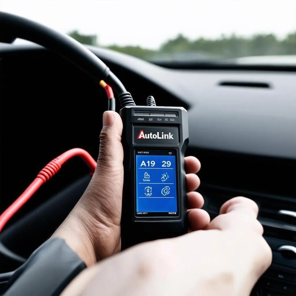 Autel AutoLink AL519 connected to a car's OBD port