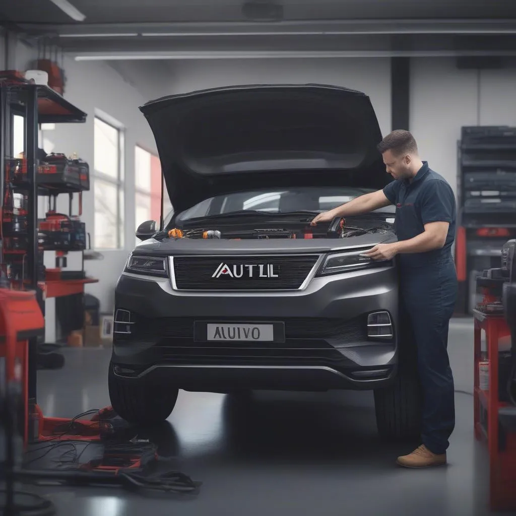 Un mécanicien utilisant l'Autel Evo Pro pour diagnostiquer une voiture