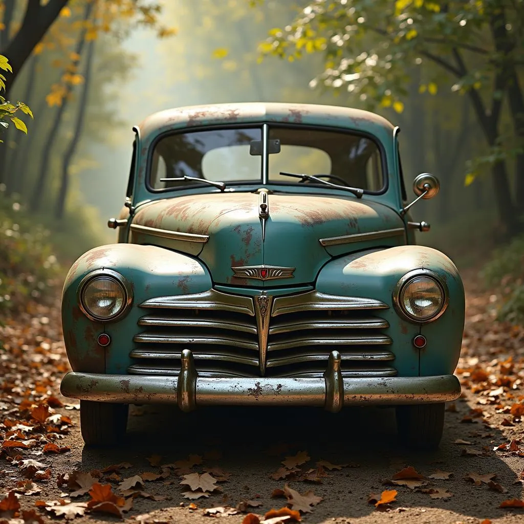 Voiture ancienne symbolisant l'autel de la famille