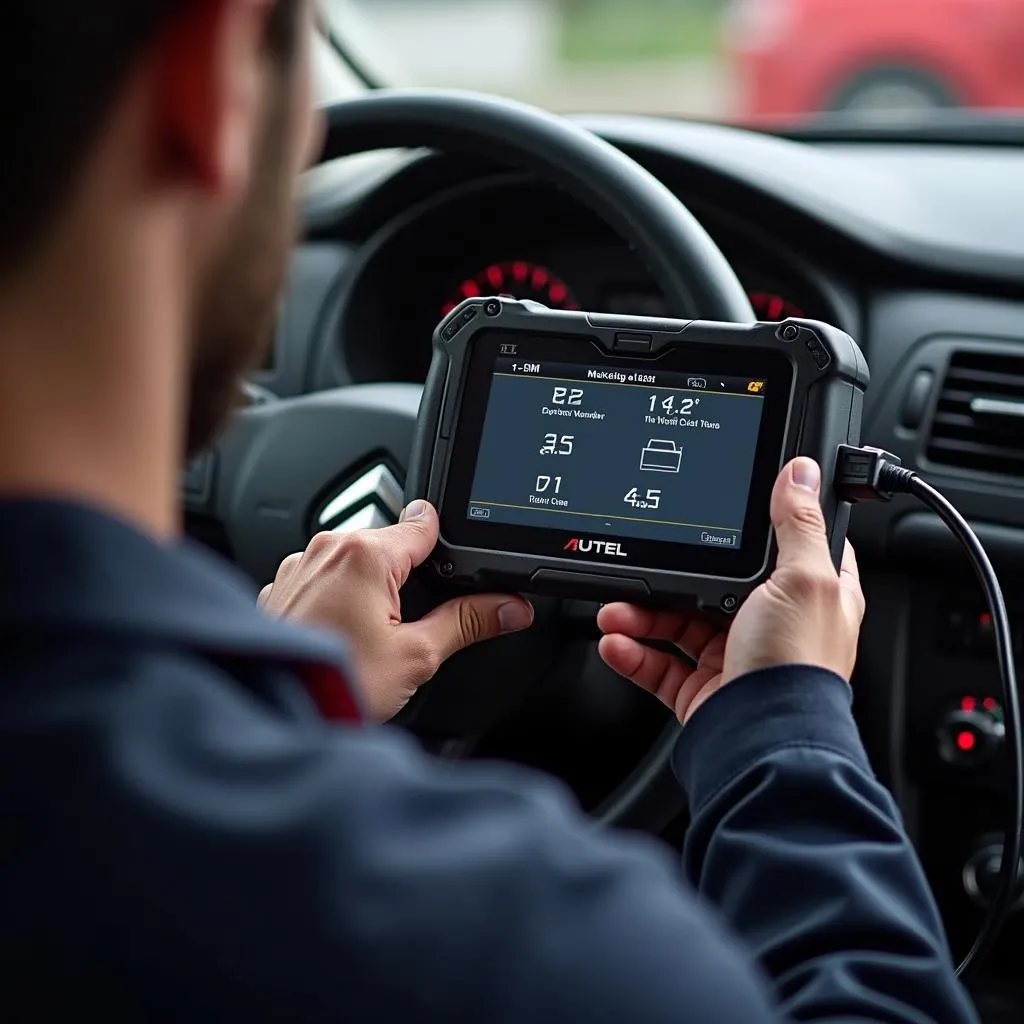 Autel MaxiDiag Elite en cours de diagnostic sur une Citroën C4