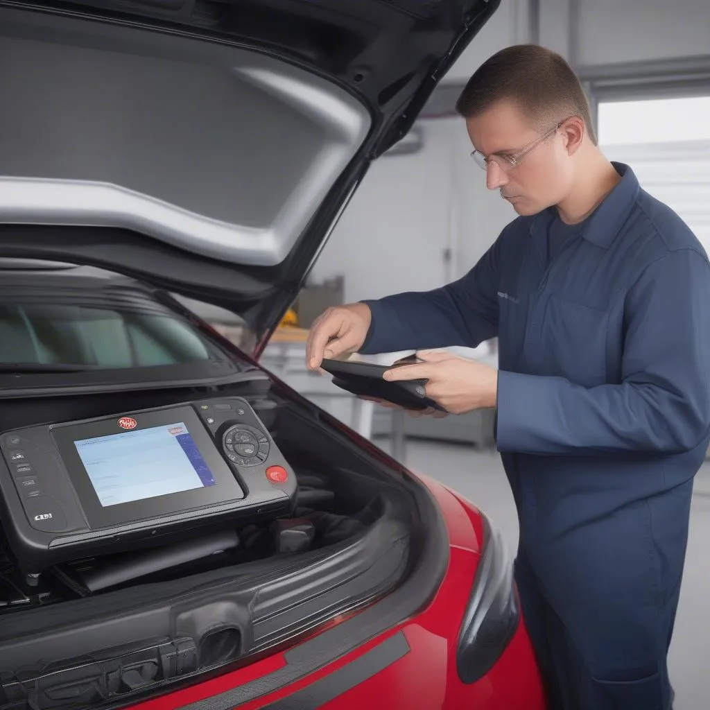 Scanner Autel MaxiSys Elite en action pour diagnostiquer une Volkswagen Golf