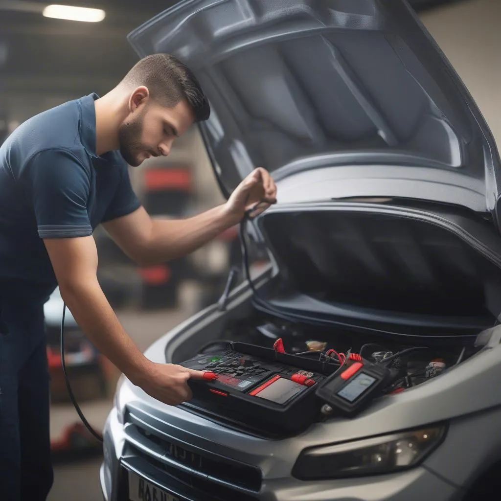 Mechanic using Autel MaxiCOM MK808