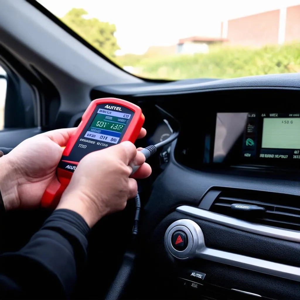 Autel Scanner Connected to Car