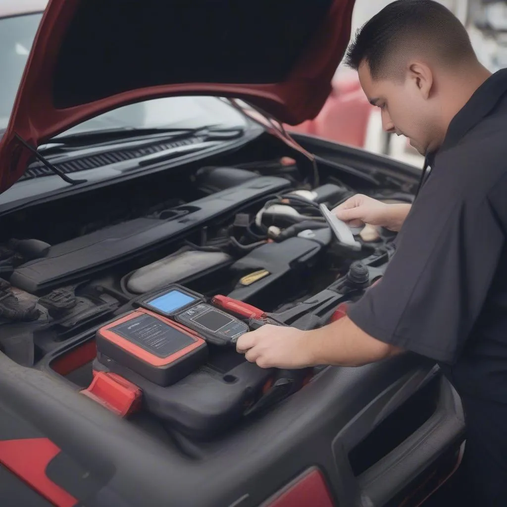 Atelier de réparation automobile utilisant un outil de diagnostic Autel