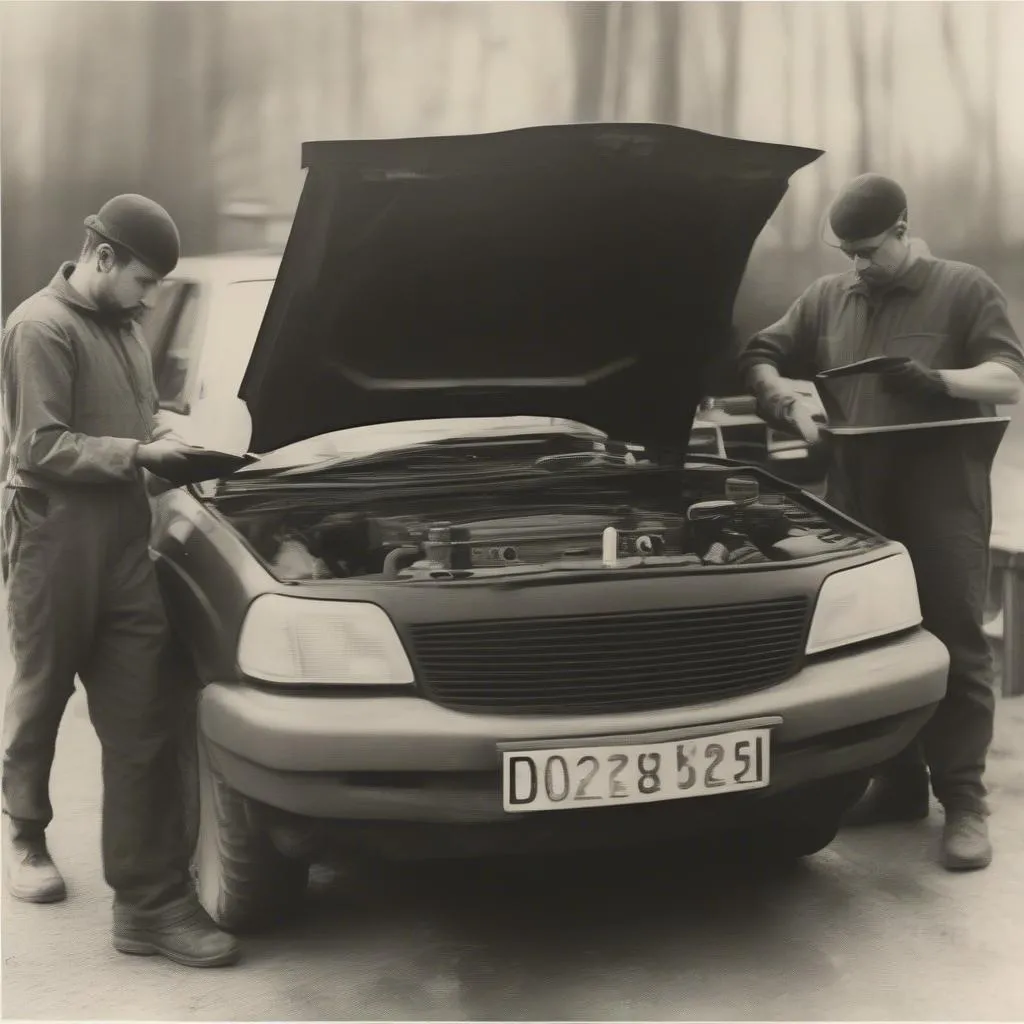 Technicians de "Le Barbotin Saint-Laurent-des-Autels" en train d'utiliser des outils de diagnostic