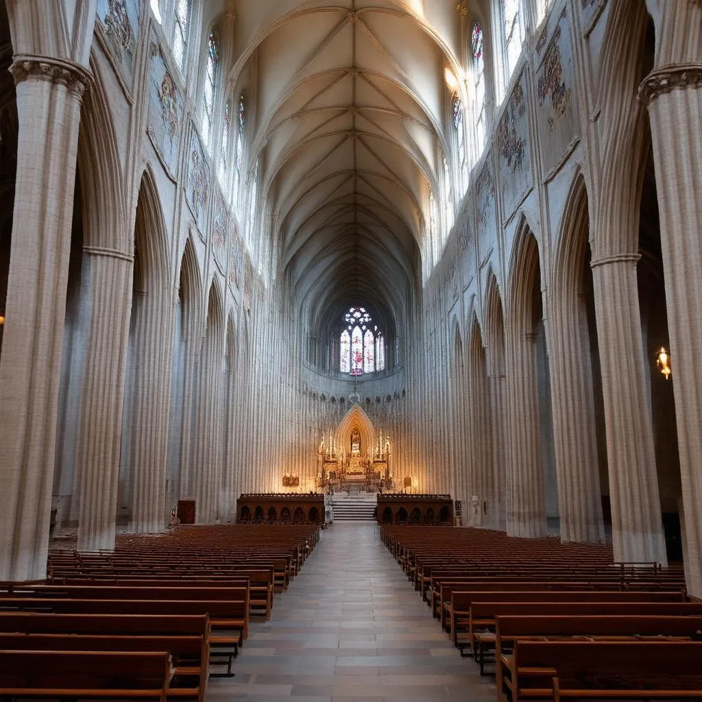 Nef haute et voûtée de la basilique Saint-Vincent