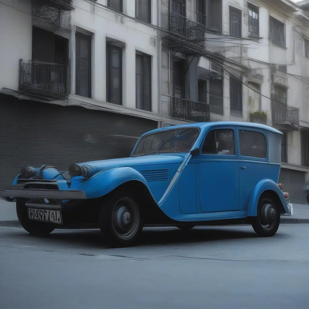 Voiture bleue dans la ville